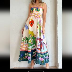 Source Unknown White and Blue Spaghetti Strap Sundress